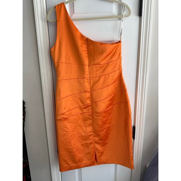 David’s Bridal Women’s One Shoulder Ruched Orange Cocktail Party Dress size 12 - Picture 6 of 7
